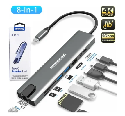 Speed-X 8 In 1 Multi-Port Type-C 4K HDMI USB 3.0 Converter